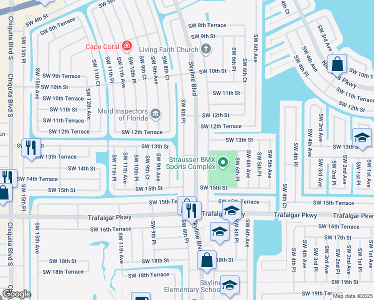 map of restaurants, bars, coffee shops, grocery stores, and more near 1310 Skyline Boulevard in Cape Coral