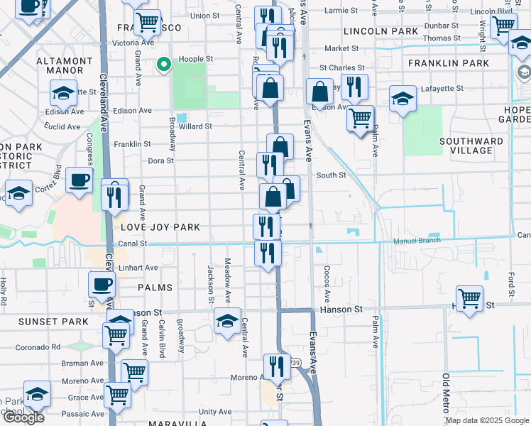map of restaurants, bars, coffee shops, grocery stores, and more near 2452 Stella Street in Fort Myers