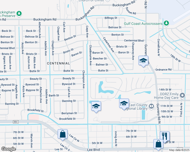 map of restaurants, bars, coffee shops, grocery stores, and more near 4612 Varsity Cir in Lehigh Acres
