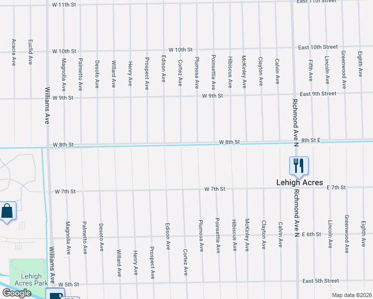 map of restaurants, bars, coffee shops, grocery stores, and more near 720 Cortez Avenue in Lehigh Acres