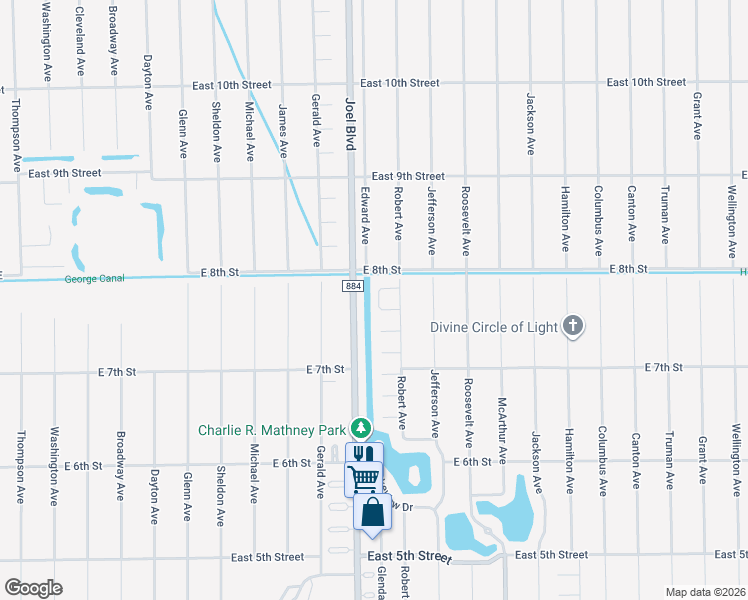 map of restaurants, bars, coffee shops, grocery stores, and more near 2411 Atlantic Circle in Lehigh Acres