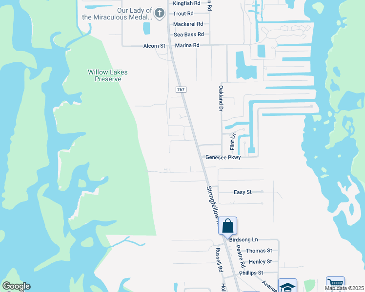map of restaurants, bars, coffee shops, grocery stores, and more near 11477 Stringfellow Road in Bokeelia