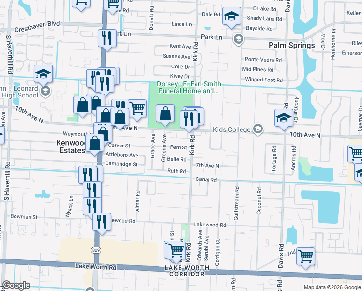 map of restaurants, bars, coffee shops, grocery stores, and more near 4065 Fern Street in Lake Worth Beach