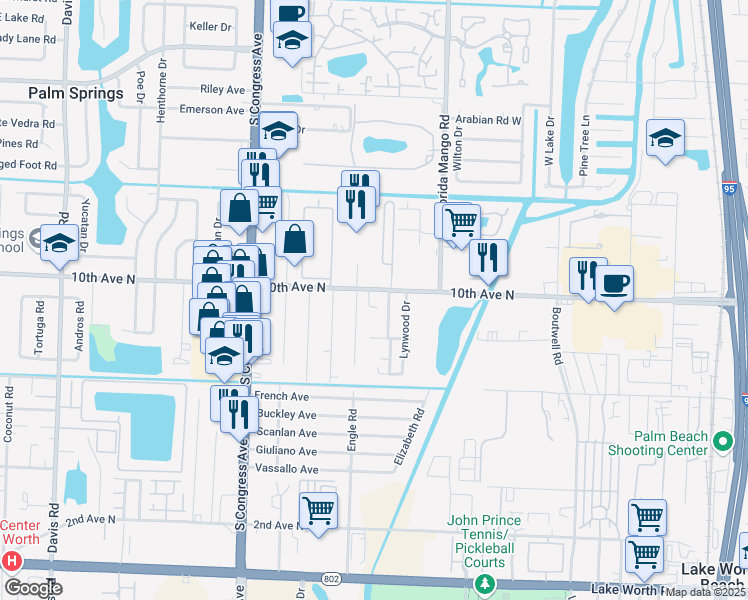 map of restaurants, bars, coffee shops, grocery stores, and more near 2719 10th Avenue North in Lake Worth