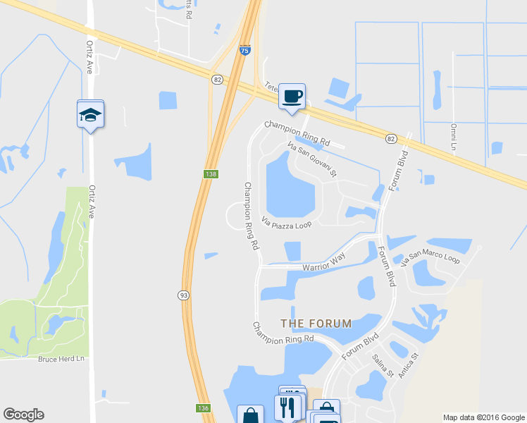 map of restaurants, bars, coffee shops, grocery stores, and more near 2783 Via Piazza Loop in Fort Myers