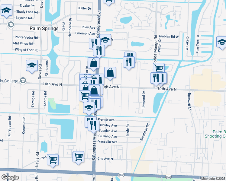 map of restaurants, bars, coffee shops, grocery stores, and more near 3279 Hi Street in Lake Worth