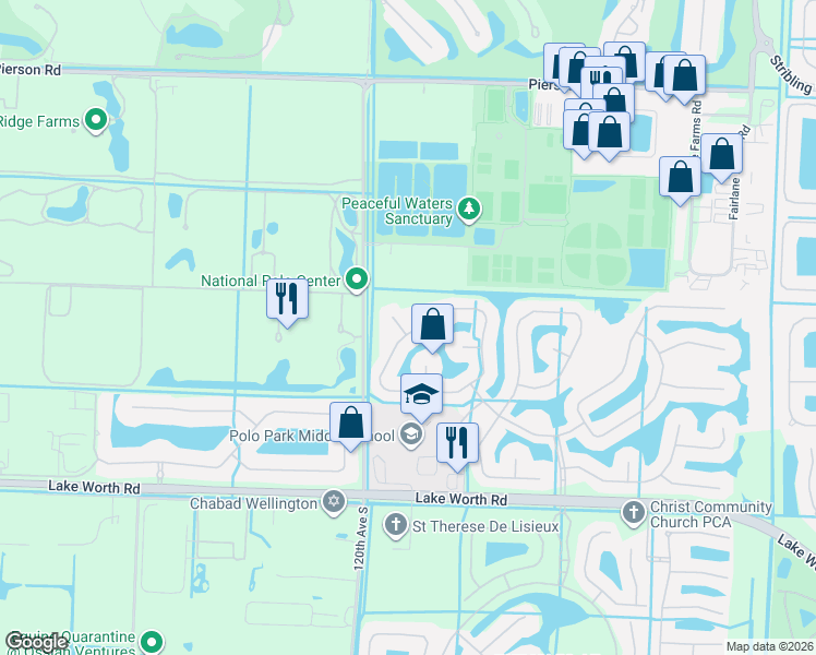map of restaurants, bars, coffee shops, grocery stores, and more near 3672 Chesapeake Court in Wellington