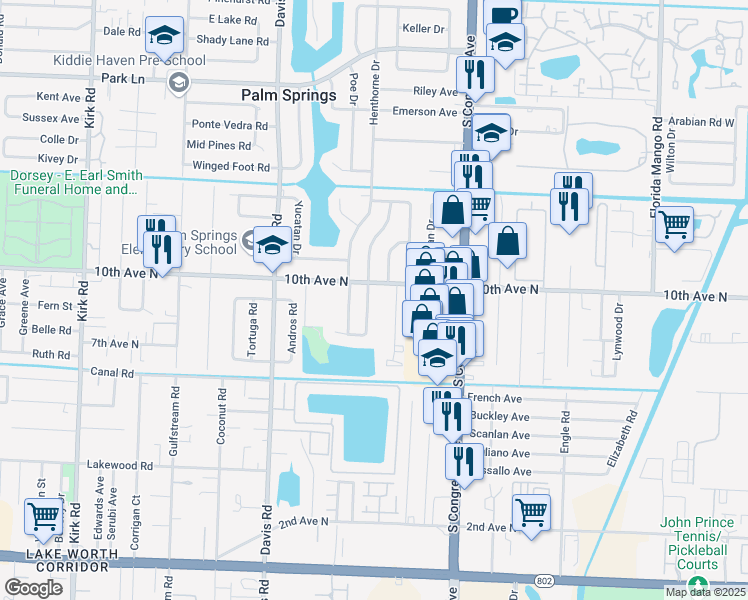 map of restaurants, bars, coffee shops, grocery stores, and more near 90 Abaco Drive in Palm Springs