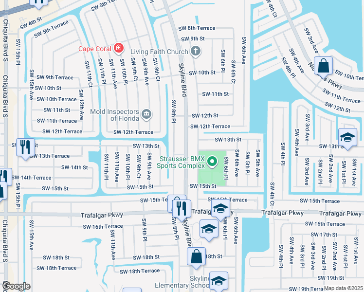 map of restaurants, bars, coffee shops, grocery stores, and more near 1310 Skyline Boulevard in Cape Coral