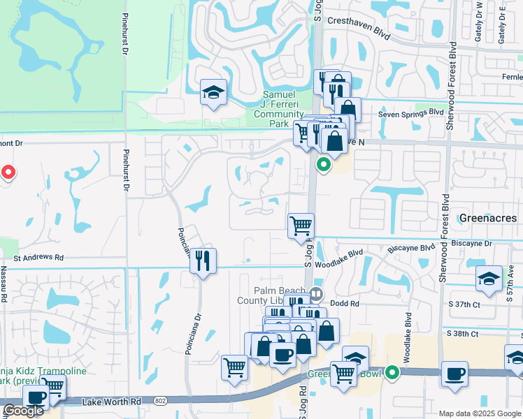 map of restaurants, bars, coffee shops, grocery stores, and more near 3346 Lucerne Park Drive in Greenacres