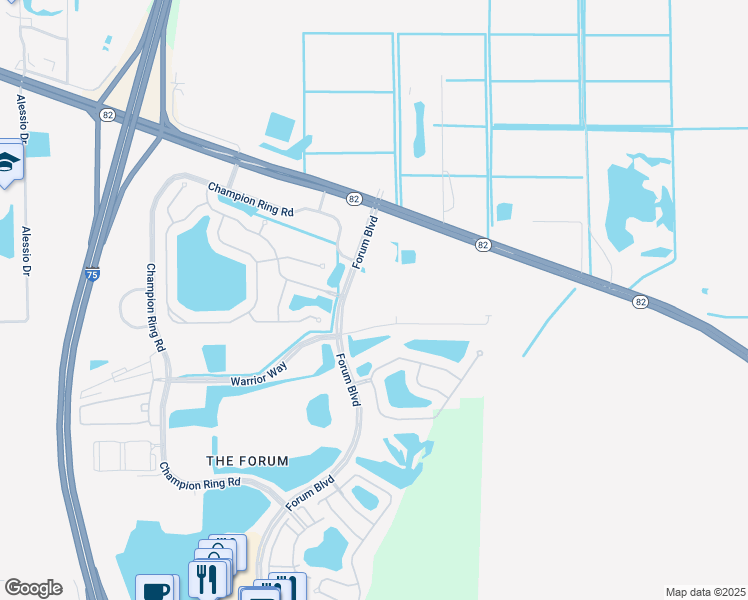 map of restaurants, bars, coffee shops, grocery stores, and more near 2619 Forum Boulevard in Fort Myers