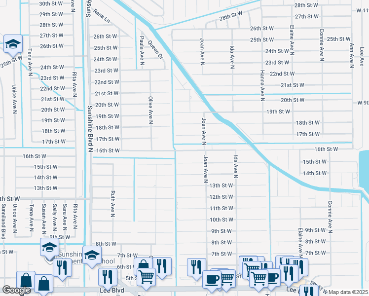 map of restaurants, bars, coffee shops, grocery stores, and more near 3014 16th Street West in Lehigh Acres