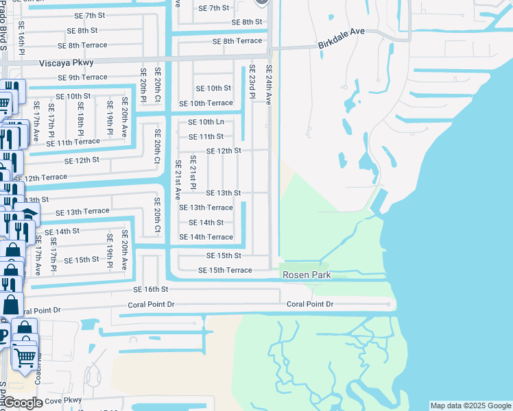 map of restaurants, bars, coffee shops, grocery stores, and more near 1314 Southeast 23rd Place in Cape Coral
