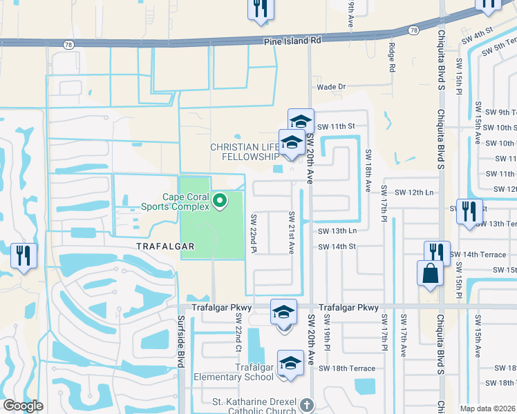 map of restaurants, bars, coffee shops, grocery stores, and more near 2209 SW 13th St in Cape Coral