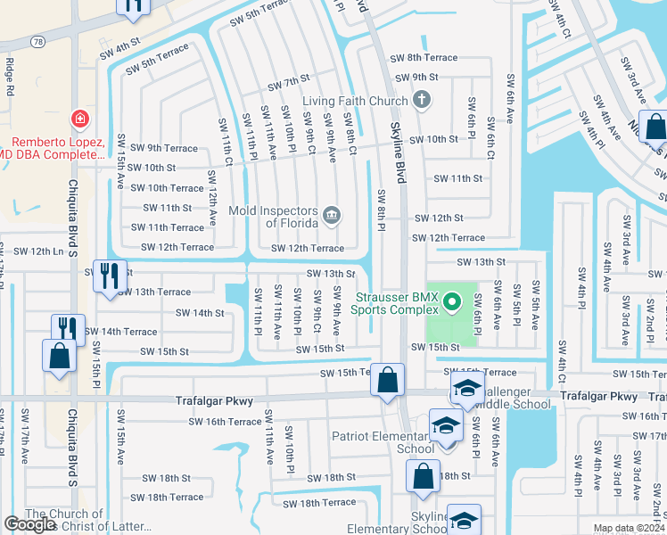 map of restaurants, bars, coffee shops, grocery stores, and more near 901 Southwest 13th Street in Cape Coral