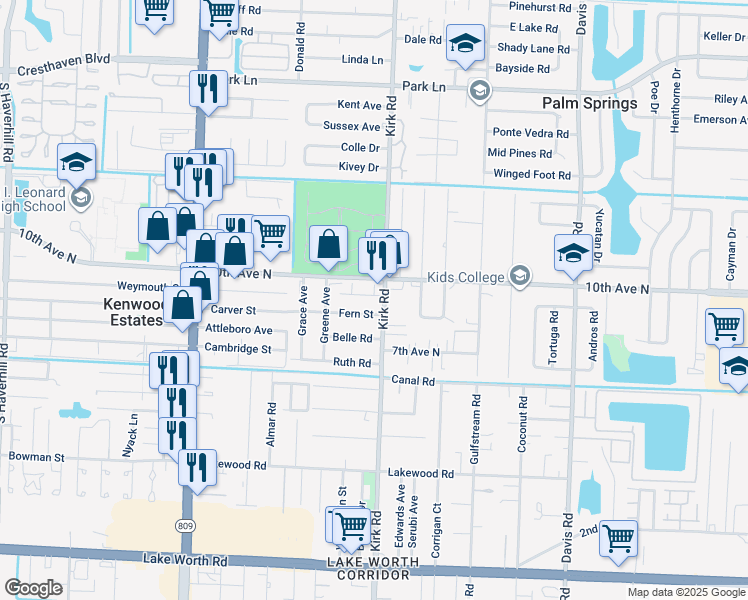 map of restaurants, bars, coffee shops, grocery stores, and more near 4065 Fern Street in Lake Worth Beach