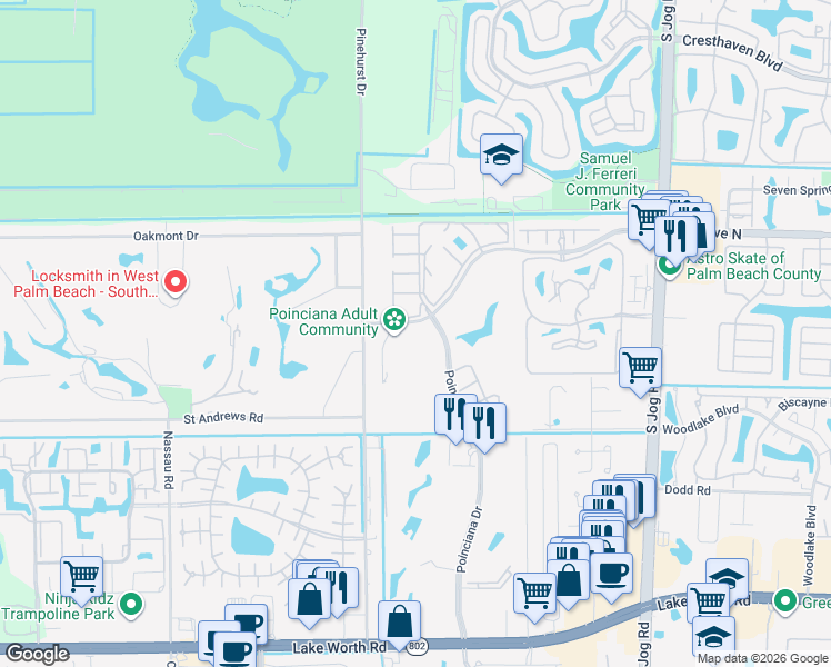 map of restaurants, bars, coffee shops, grocery stores, and more near 6850 10th Avenue North in Lake Worth