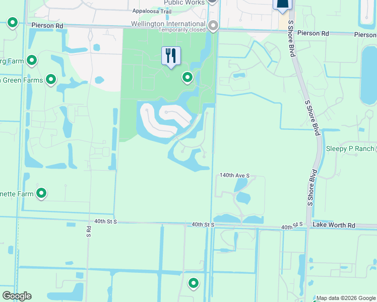 map of restaurants, bars, coffee shops, grocery stores, and more near 3690 Jappeloup Lane in Wellington
