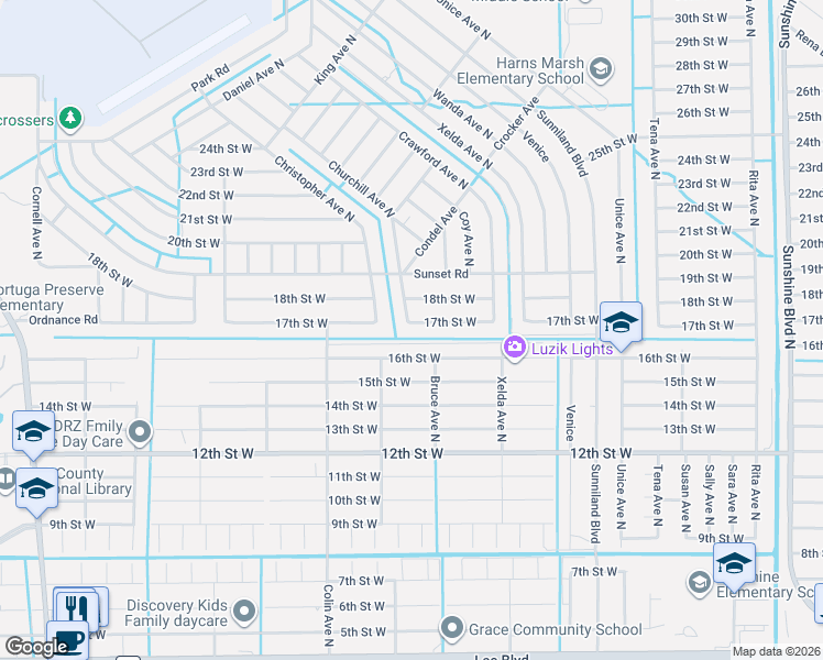 map of restaurants, bars, coffee shops, grocery stores, and more near 3806 16th Street West in Lehigh Acres