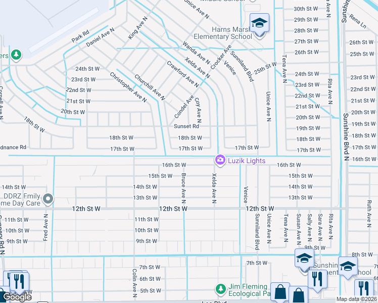 map of restaurants, bars, coffee shops, grocery stores, and more near 3732 16th Street West in Lehigh Acres