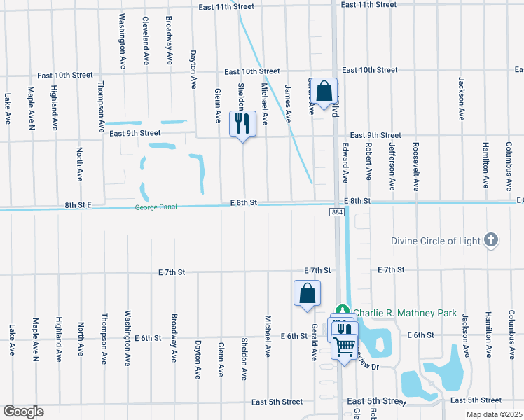 map of restaurants, bars, coffee shops, grocery stores, and more near 718 Sheldon Avenue in Lehigh Acres