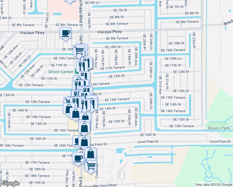 map of restaurants, bars, coffee shops, grocery stores, and more near 1815 Southeast 13th Terrace in Cape Coral