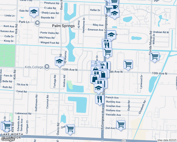 map of restaurants, bars, coffee shops, grocery stores, and more near 1104 Manor Drive in Palm Springs
