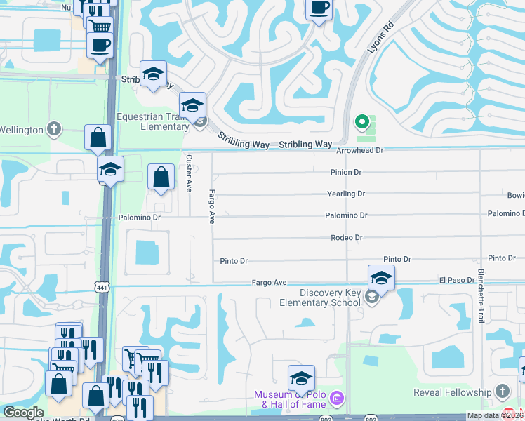 map of restaurants, bars, coffee shops, grocery stores, and more near 9268 Palomino Drive in Lake Worth