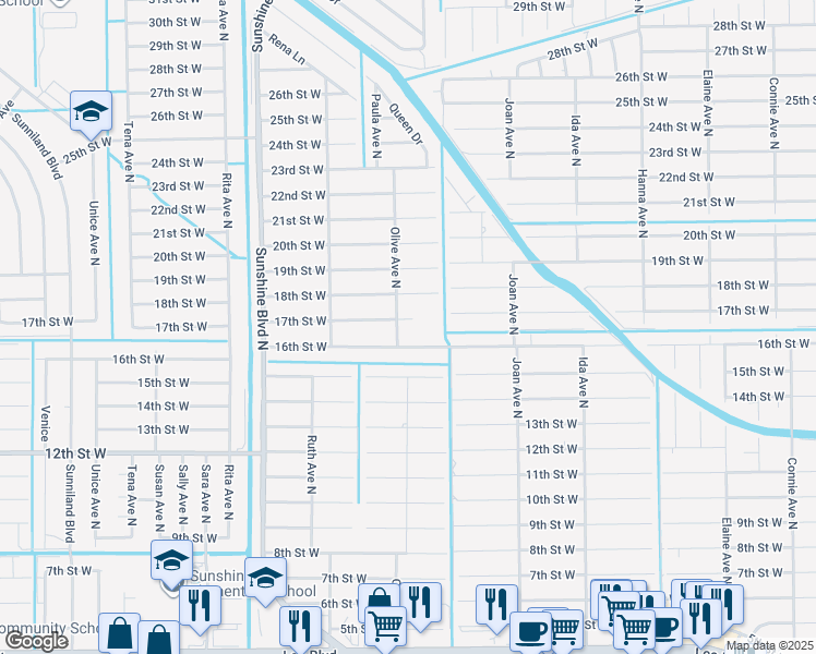 map of restaurants, bars, coffee shops, grocery stores, and more near 3306 16th Street West in Lehigh Acres