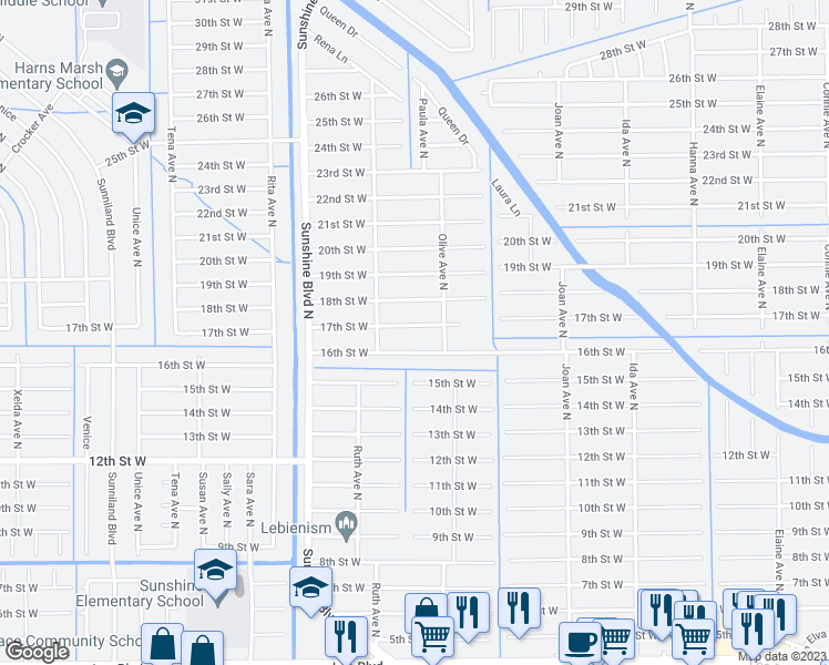 map of restaurants, bars, coffee shops, grocery stores, and more near 3209 17th Street West in Lehigh Acres