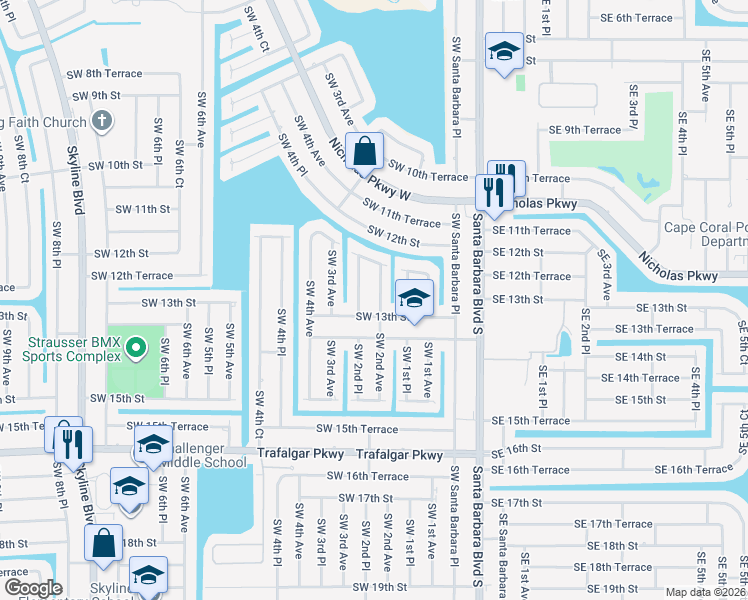 map of restaurants, bars, coffee shops, grocery stores, and more near 218 Southwest 13th Street in Cape Coral