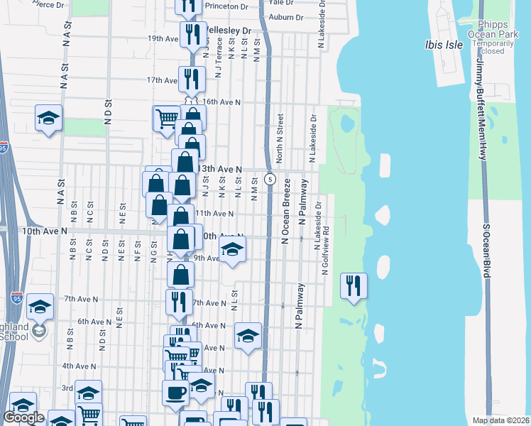 map of restaurants, bars, coffee shops, grocery stores, and more near 1020 North Federal Highway in Lake Worth Beach