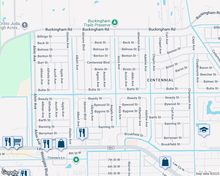 map of restaurants, bars, coffee shops, grocery stores, and more near 1011 Angelo Avenue in Lehigh Acres