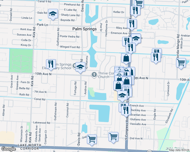 map of restaurants, bars, coffee shops, grocery stores, and more near 203 Russell Drive in Palm Springs