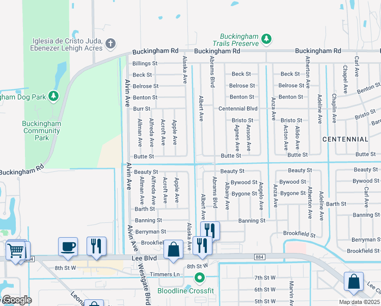 map of restaurants, bars, coffee shops, grocery stores, and more near 1006 Alaska Avenue in Lehigh Acres