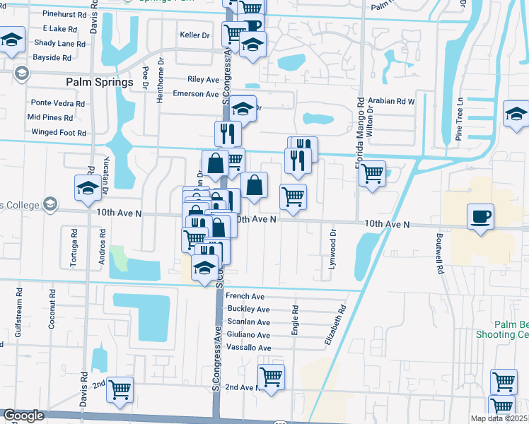 map of restaurants, bars, coffee shops, grocery stores, and more near 2889 10th Avenue North in Lake Worth