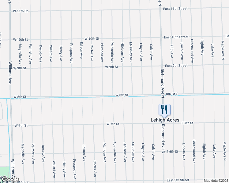 map of restaurants, bars, coffee shops, grocery stores, and more near 807 Hibiscus Avenue in Lehigh Acres