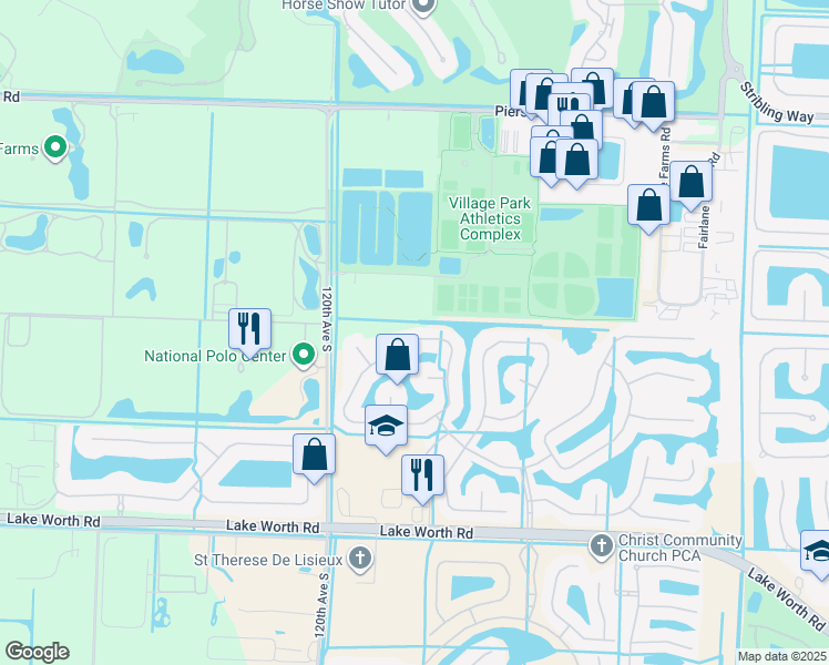 map of restaurants, bars, coffee shops, grocery stores, and more near 3620 Miramontes Circle in Wellington