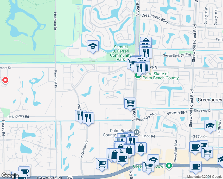 map of restaurants, bars, coffee shops, grocery stores, and more near 3200 Jog Road in West Palm Beach