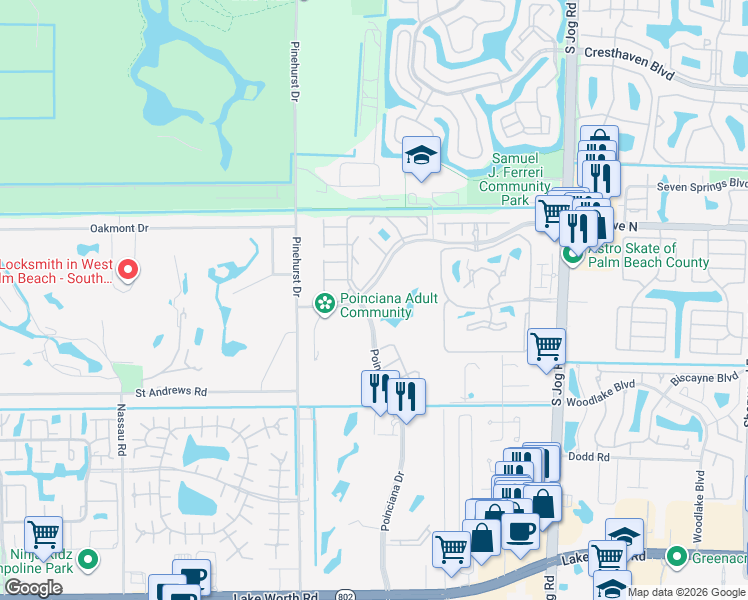 map of restaurants, bars, coffee shops, grocery stores, and more near 6768 10th Avenue North in Lake Worth