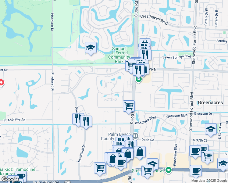 map of restaurants, bars, coffee shops, grocery stores, and more near 3200 Jog Road in West Palm Beach