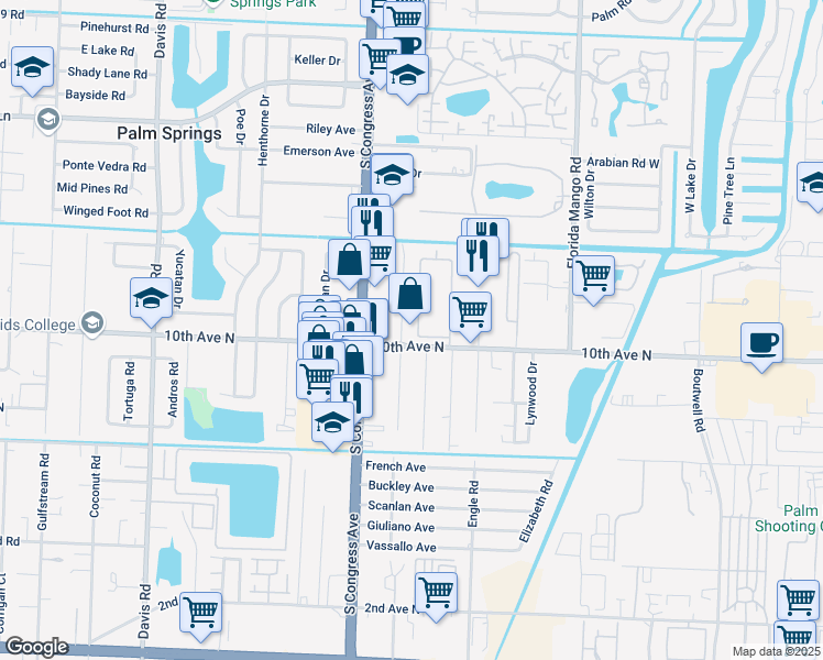map of restaurants, bars, coffee shops, grocery stores, and more near 2889 10th Avenue North in Lake Worth