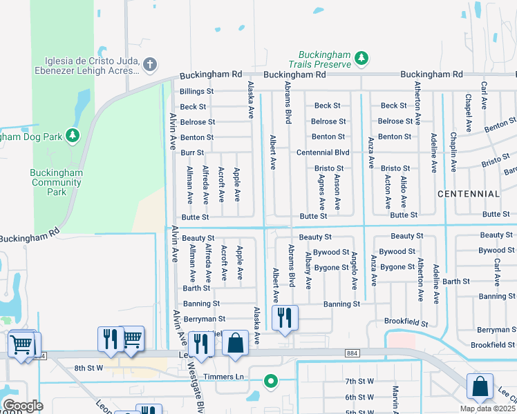 map of restaurants, bars, coffee shops, grocery stores, and more near 1012 Alaska Avenue in Lehigh Acres