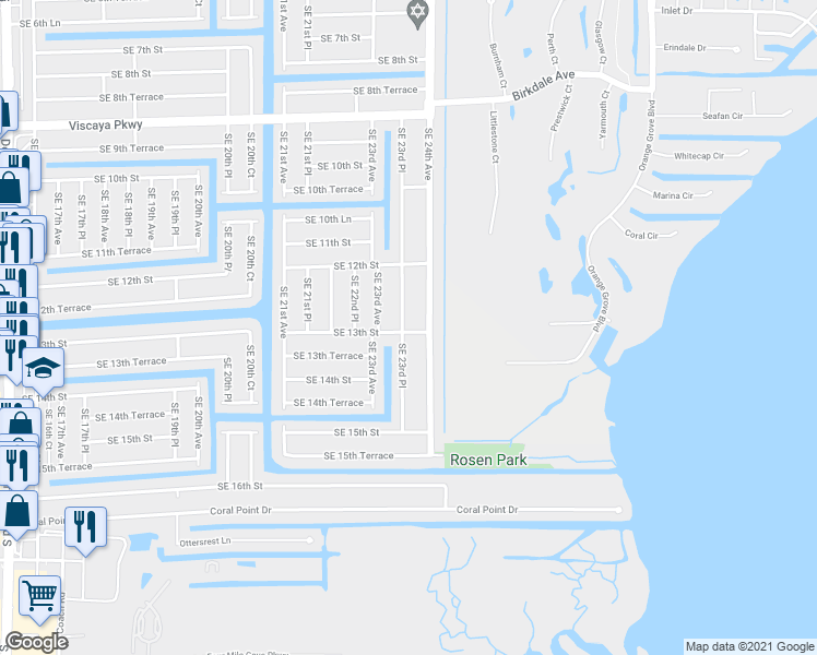 map of restaurants, bars, coffee shops, grocery stores, and more near 1232 Southeast 23rd Place in Cape Coral