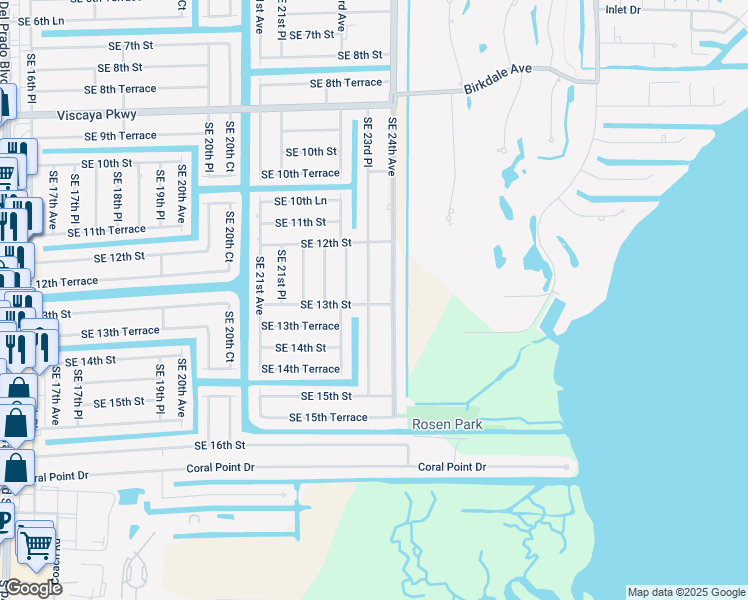 map of restaurants, bars, coffee shops, grocery stores, and more near 1239 Southeast 23rd Place in Cape Coral