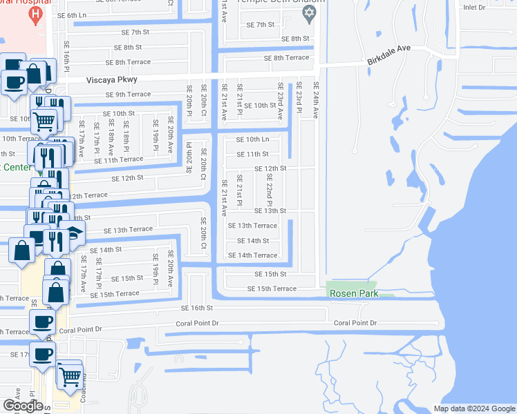 map of restaurants, bars, coffee shops, grocery stores, and more near 1237 Southeast 22nd Avenue in Cape Coral