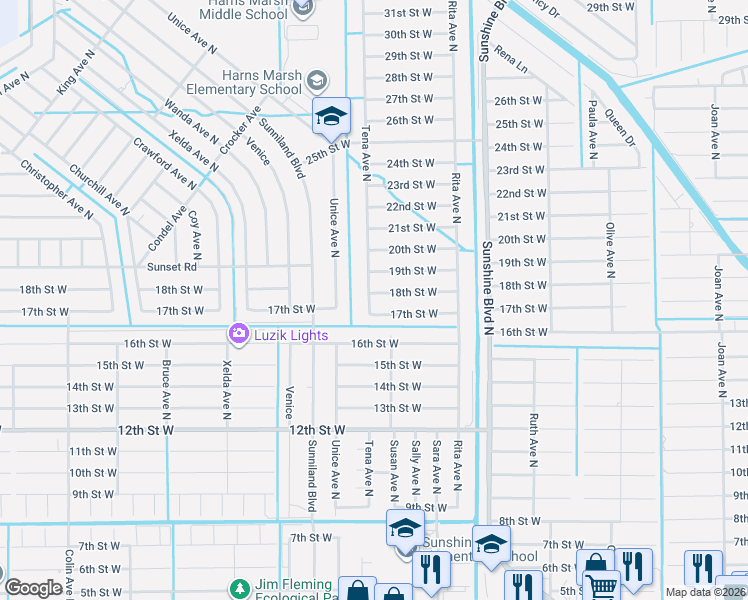 map of restaurants, bars, coffee shops, grocery stores, and more near 1801 Tena Avenue North in Lehigh Acres