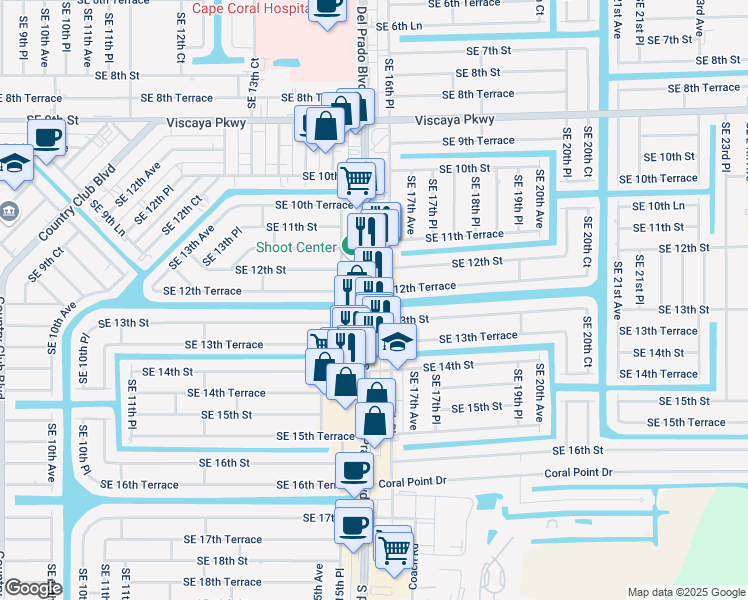 map of restaurants, bars, coffee shops, grocery stores, and more near in Cape Coral