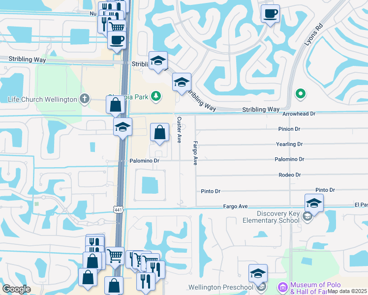 map of restaurants, bars, coffee shops, grocery stores, and more near 3144 Custer Avenue in Lake Worth