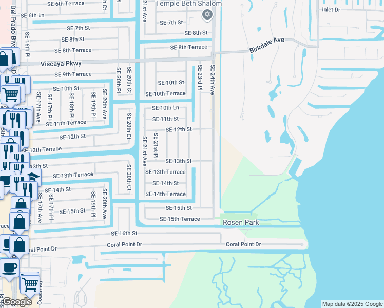 map of restaurants, bars, coffee shops, grocery stores, and more near 1233 Southeast 23rd Avenue in Cape Coral